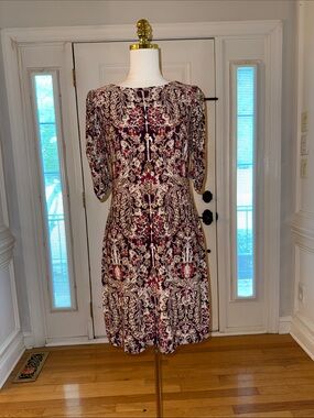 Tommy Hilfiger Burgundy and Cream Paisley Midi Dress